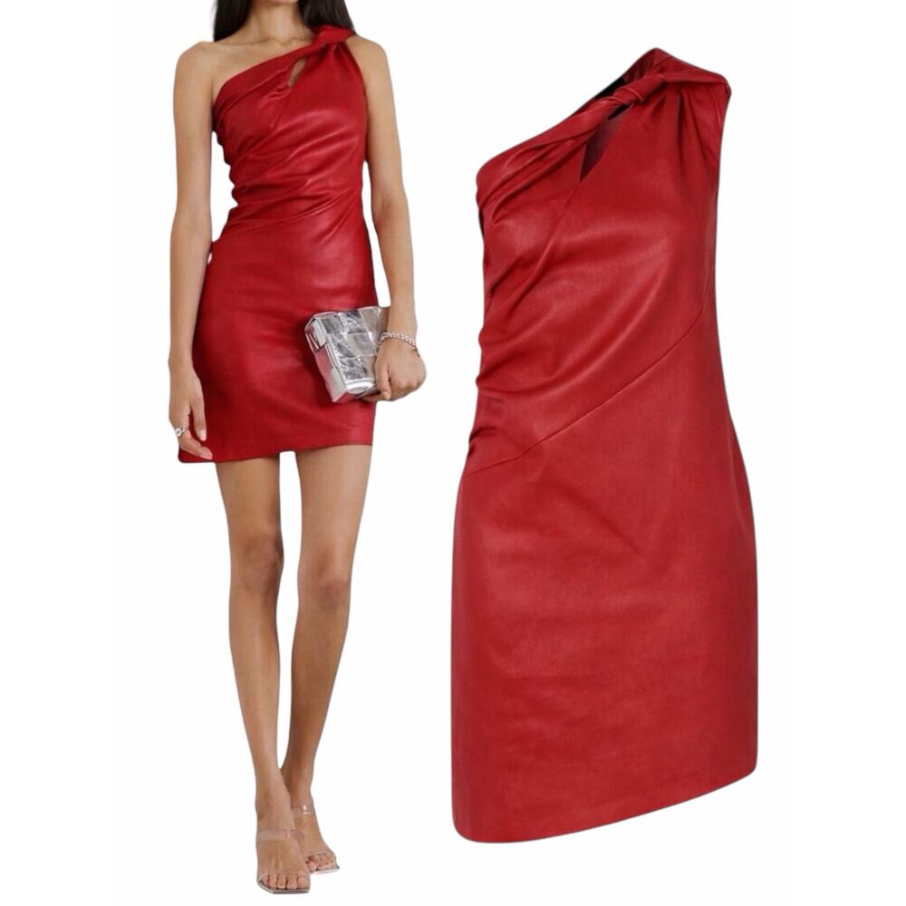 Givenchy One Shoulder Cutout Lamb Leather Mini Dress Red Size 36/ US 4